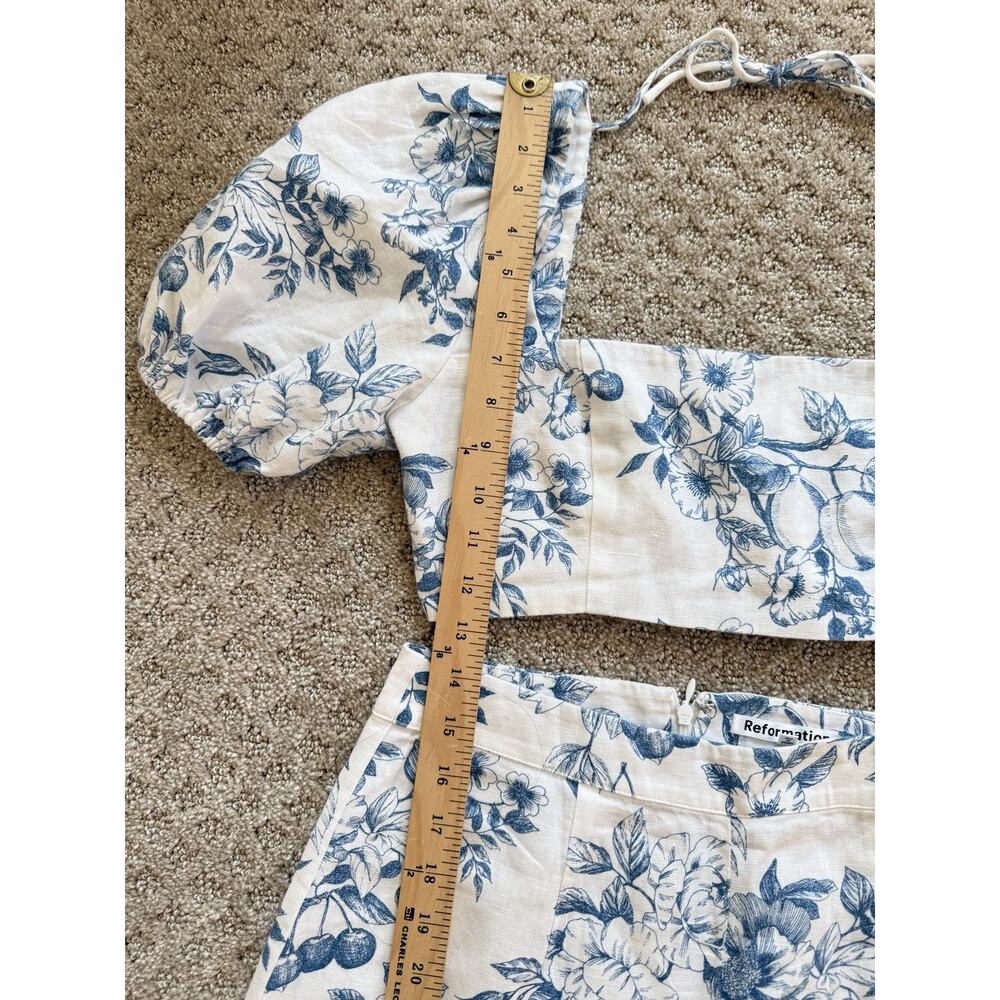 Reformation Jonas Linen 2 Piece Skirt Top Floral Sz 6 Blue White Set Resort - Picture 14 of 16
